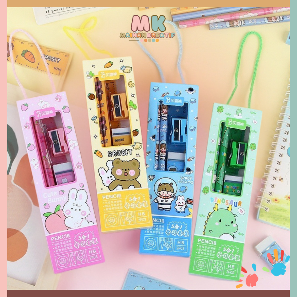

MK631 Set 5 in 1 Alat Tulis Anak Sekolah/Penghapus penggaris Pensil Serutan Karakter Lucu Set Alat Tulis Anak Motif Kartun/alat tulis anak/set tulis anak/pensil
