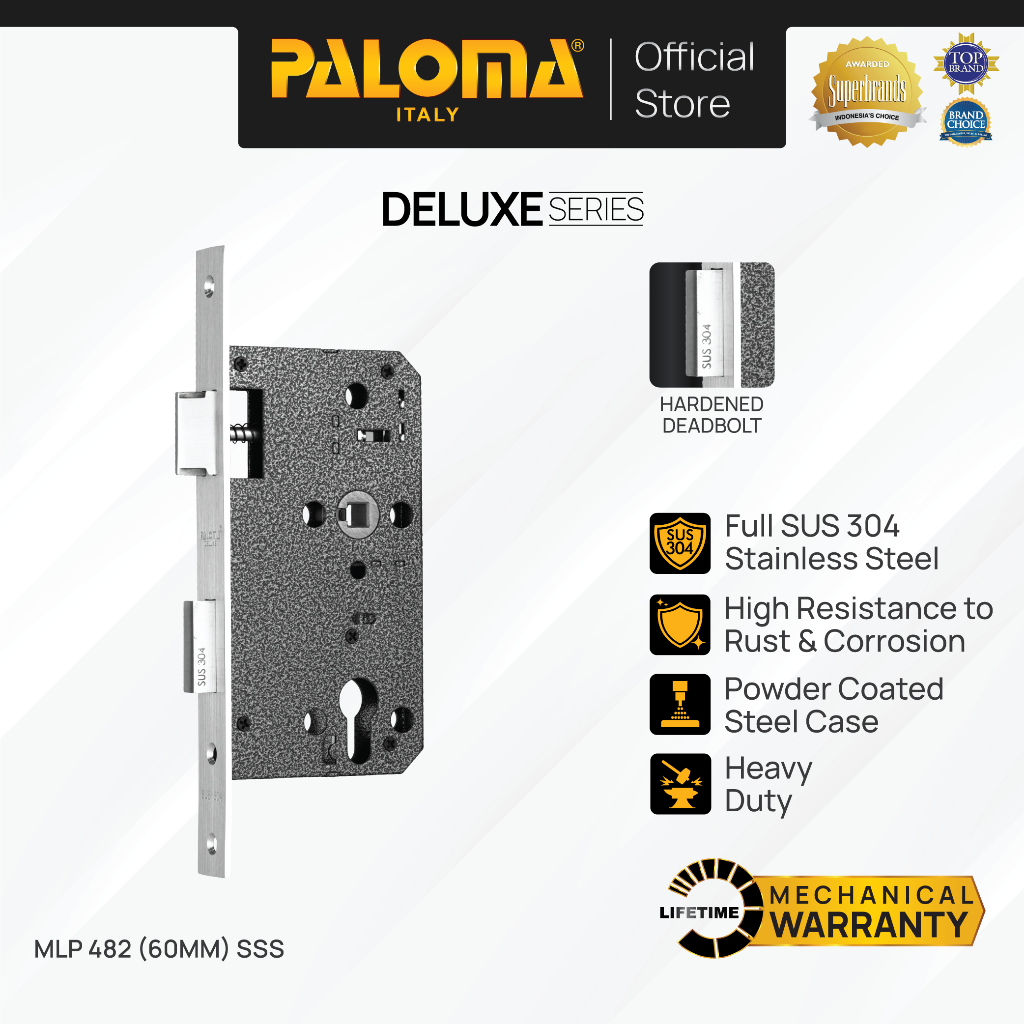 PALOMA MLP 482 Mortise Lock Kunci Pintu Lockcase Badan Body Swing Engkol Stainless Steel SUS 304 SUS