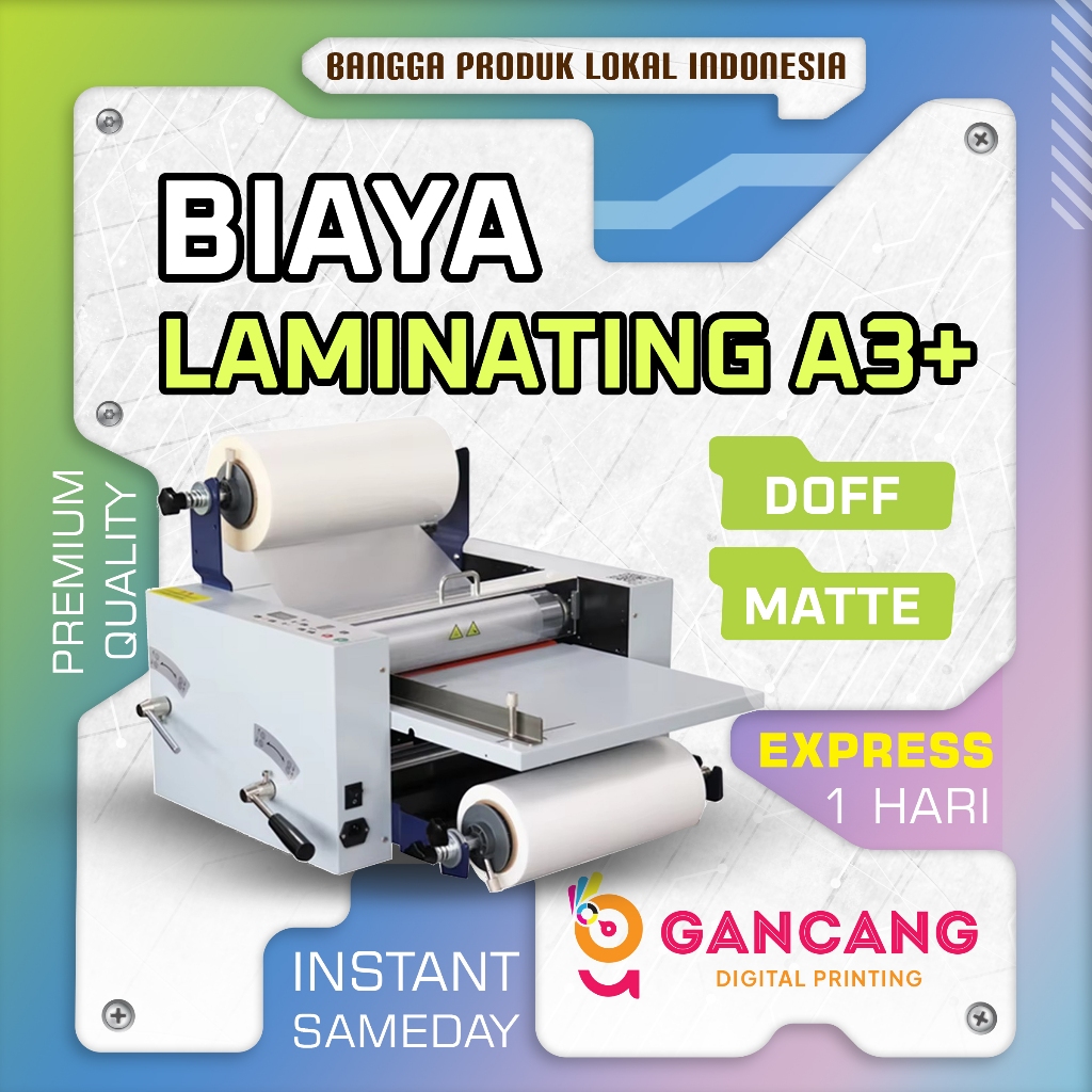 

Tambahan Biaya Laminating Kilat ( Glossy ) / Doff ( Matte ) A3+ | MURAH & EXPRESS