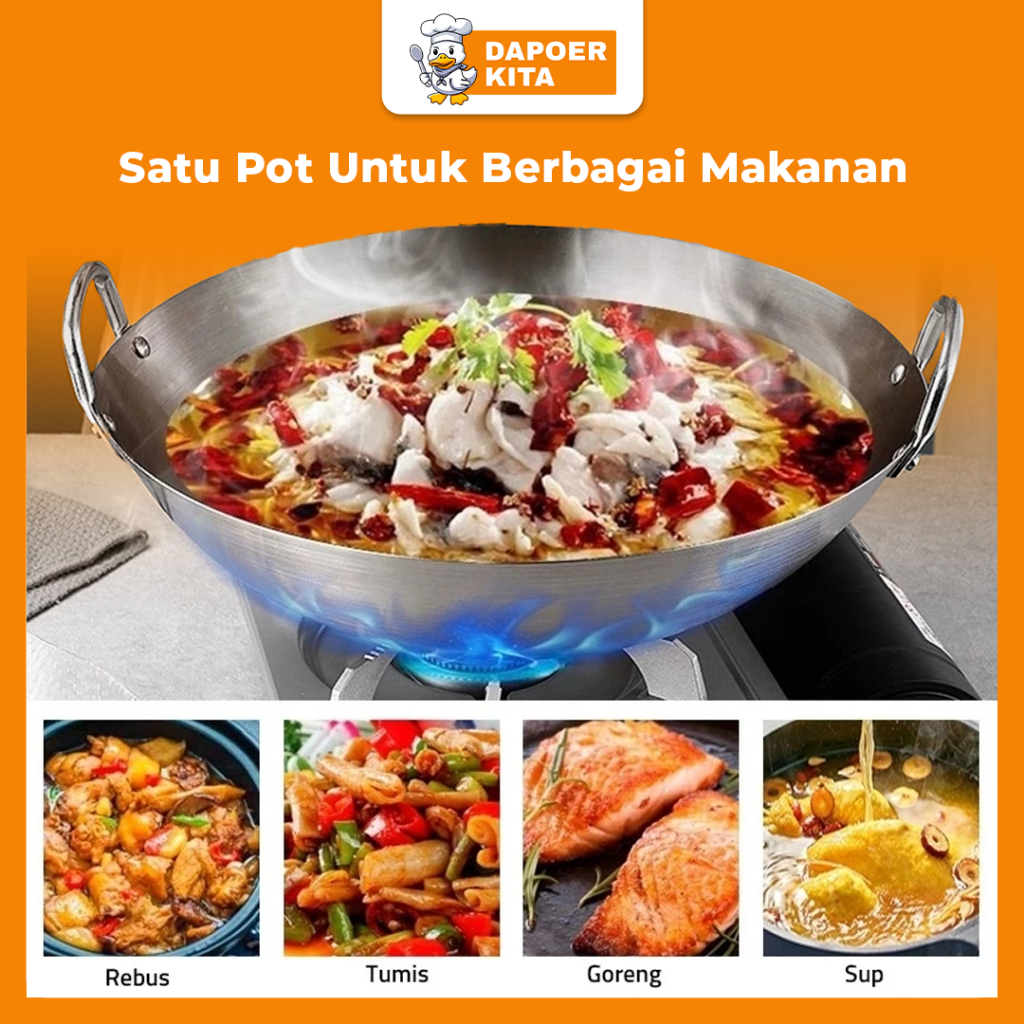 Wajan Kuali Wajan Penggorengan Tebal Wajan Tumis Penggorengan Stainless 555 Serbaguna Anti Lengket