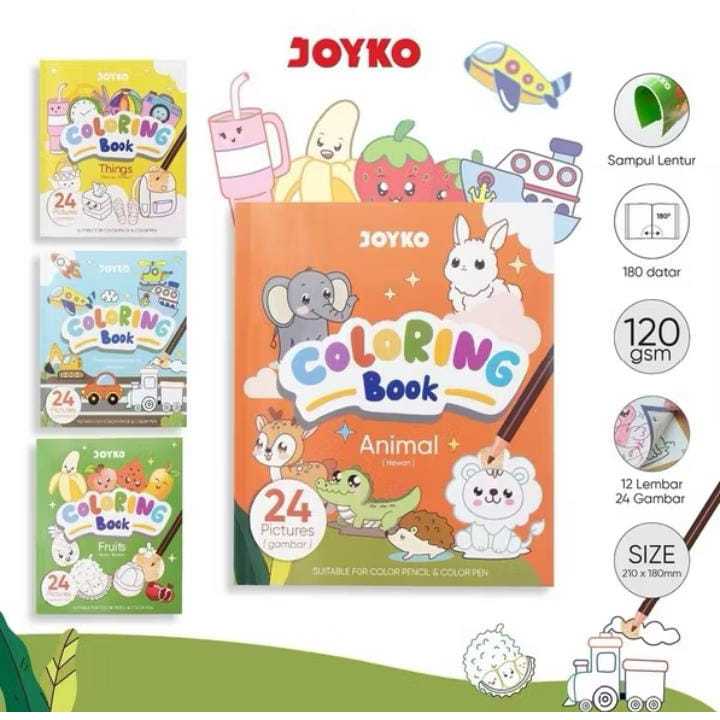 

Buku Mewarnai Coloring Book CLBK-3503 Motif Animal Things Fruits Transport JOYKO