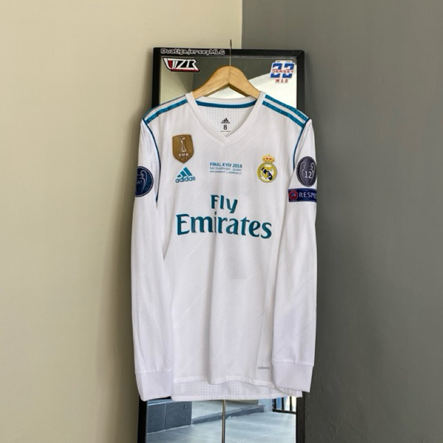 JERSEY REAL MADRID HOME 2017/2018 PLAYER ISSUE FINAL KYIV LONG SLEEVE RONALDO 7 - JERSEY SEPAKBOLA R