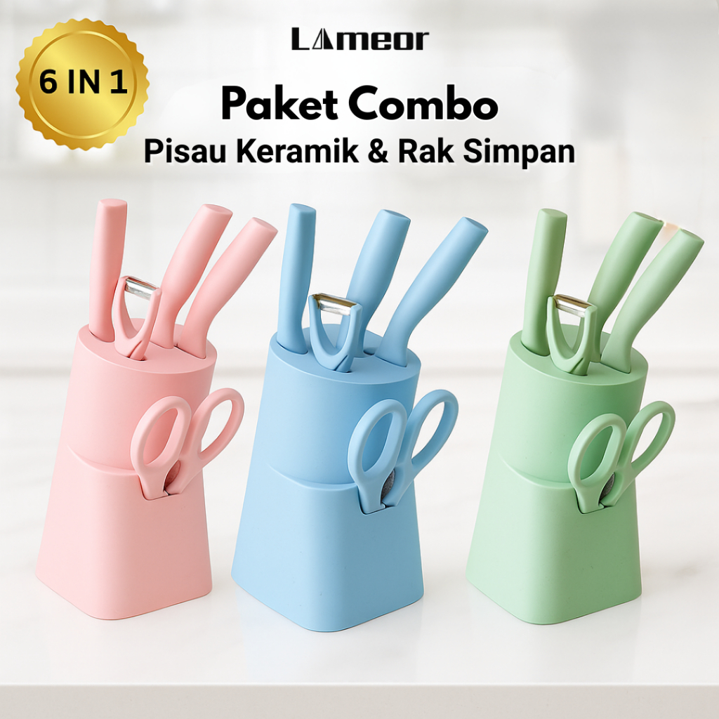 SET PISAU 6IN1 DAPUR – TAJAM, KUAT, RINGAN + HOLDER STYLISH DAPUR MODERN