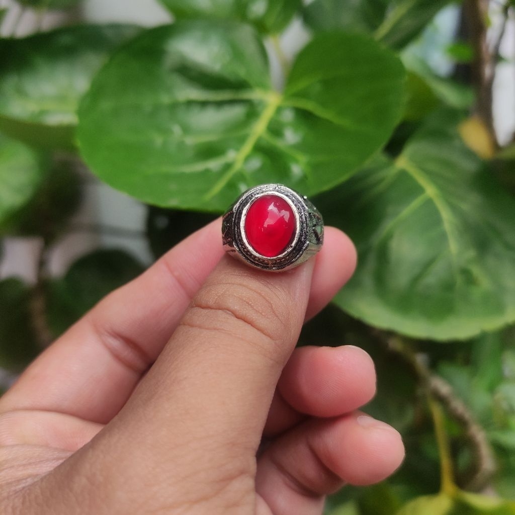 cincin batu akik merah siam size kantor ring alpaka super anti karat