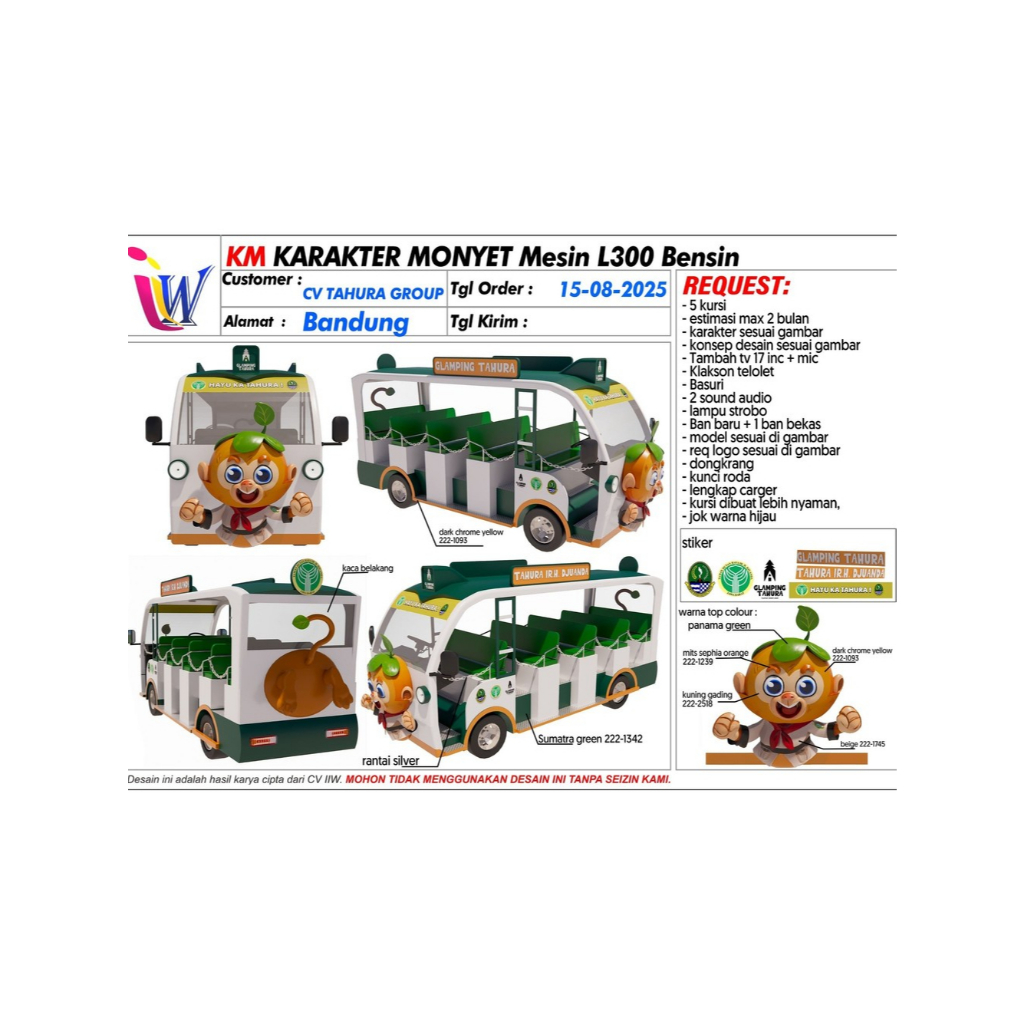 Odong odong Kereta Mini Kereta Wisata Karakter Monyet Mesin L300 bensin