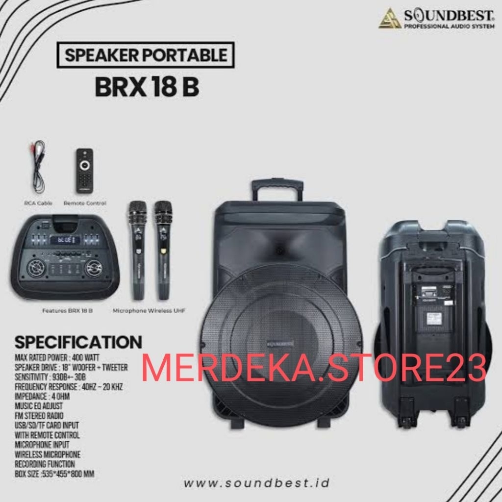 NEW Speaker Portable 18 Inch SOUNDBEST BRX 18 B | SOUND BEST BRX18B Speaker Wireless Portabel 18" Pr