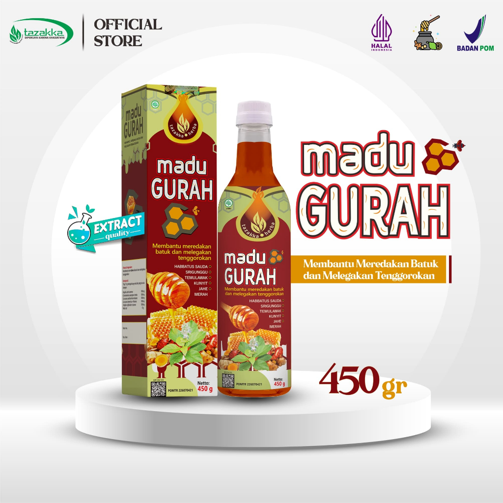 

Madu Gurah Herbal [Tazakka] - Madu Herbal Pelega Tenggorokan - sakit tenggorokan, asma , flu, batuk berdahak, bronkitis, sinusitis