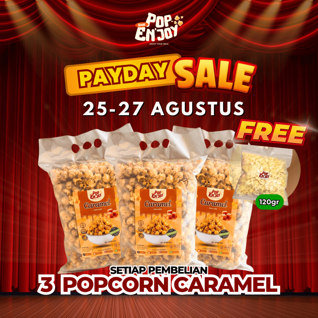 

[BUNDLE 3] CARAMEL POPCORN - PopENjoy (3x500gr) / Camilan Manis Crispy Popkorn Jagung Sehat Premium