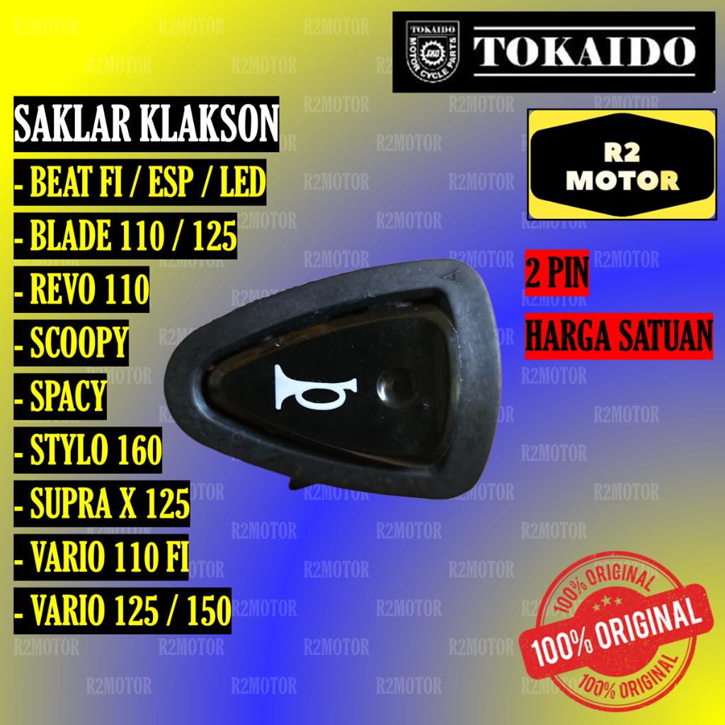 TKD TOMBOL SAKLAR KLAKSON 2 TITIK PIN BEAT BLADE REVO SCOOPY SPACY STYLO SUPRA GTR X 125 HELM IN VAR