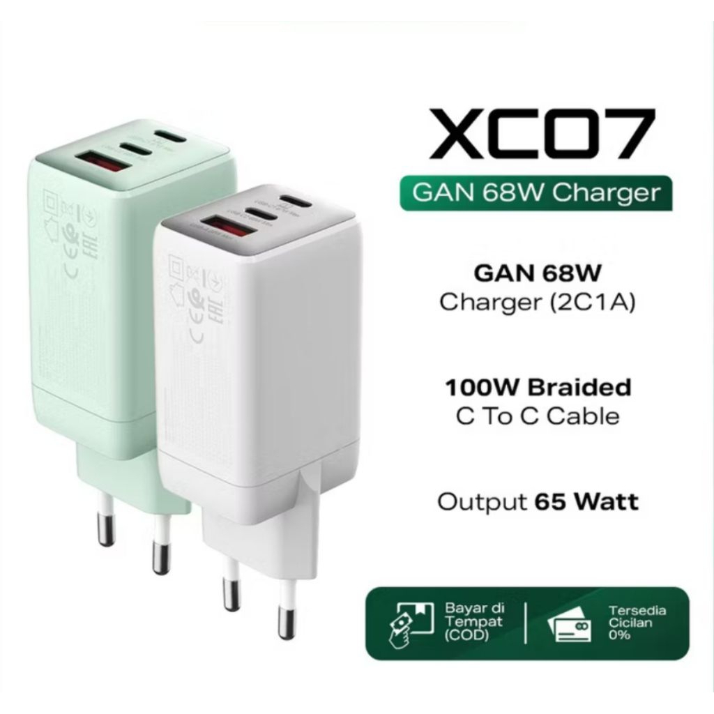 Infinix Charger Kit XC07 Gan 68W - 2C1A Include 100W Braided C to C Cable