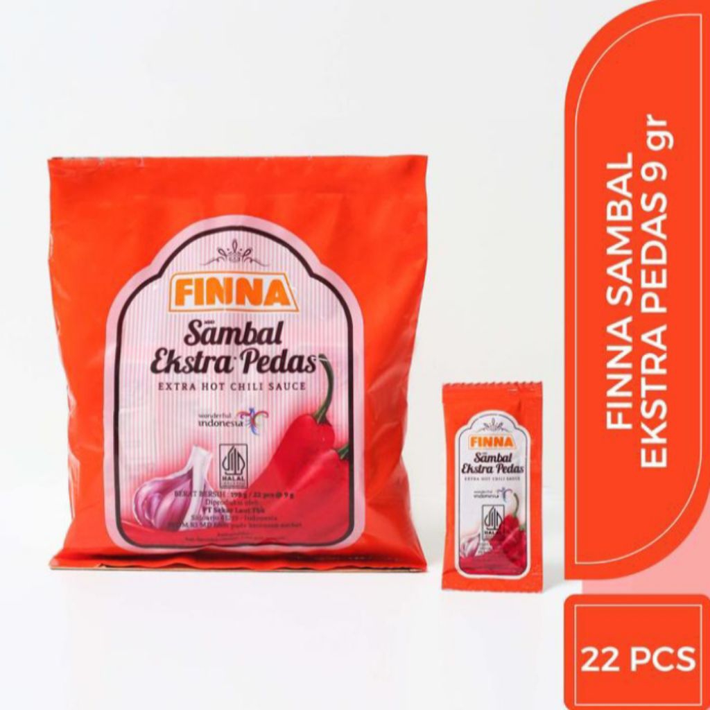 

Saos Sambal Ekstra Pedas Finna Extra Hot Chili Sauce Isi 22 Pcs @9 Gr