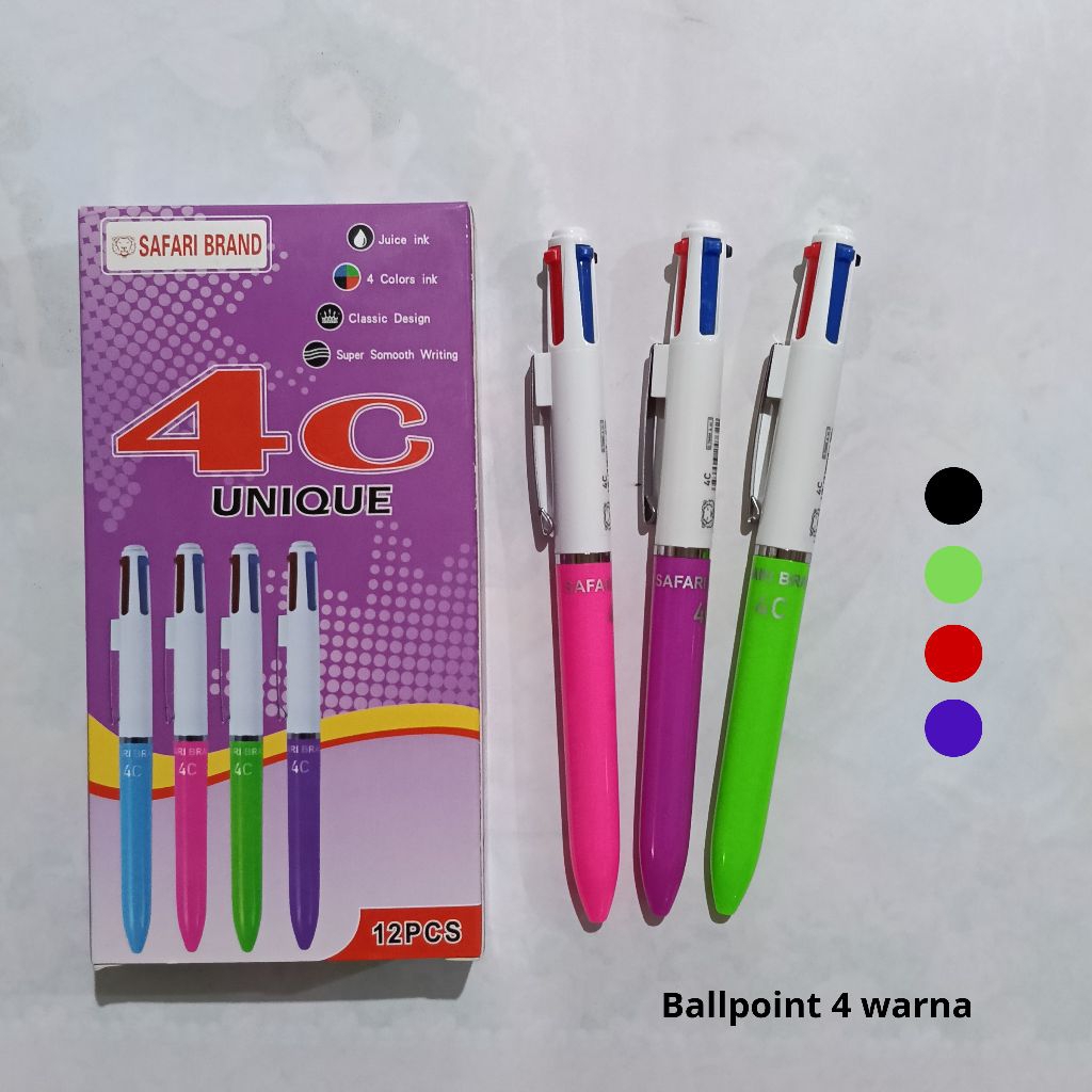 

12 PCS BALLPOINT 4 WARNA SAFARI BRAND