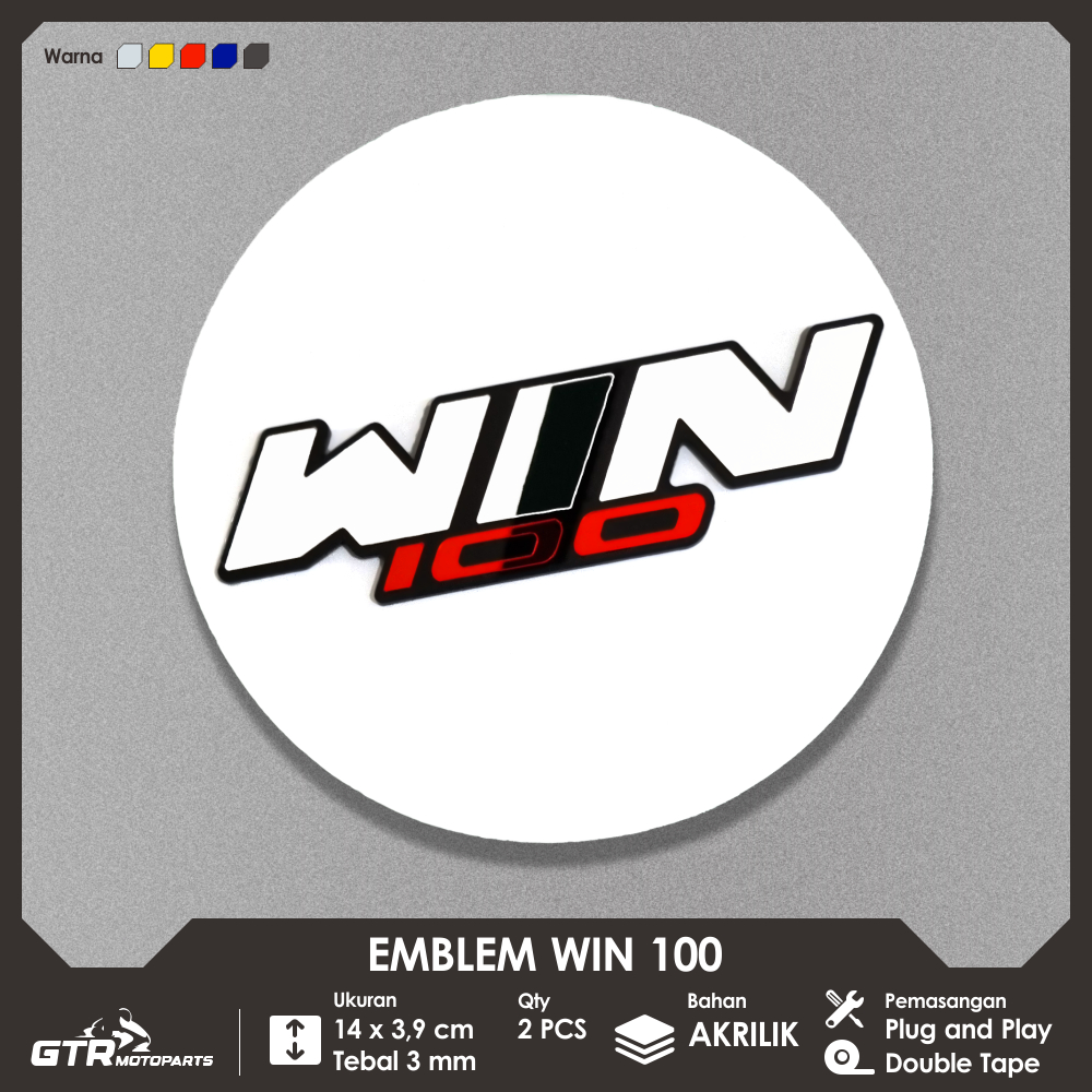 GTR Emblem WIN 100 2 PCS Timbul 3D Logo Honda WIN 100 Aksesoris Motor