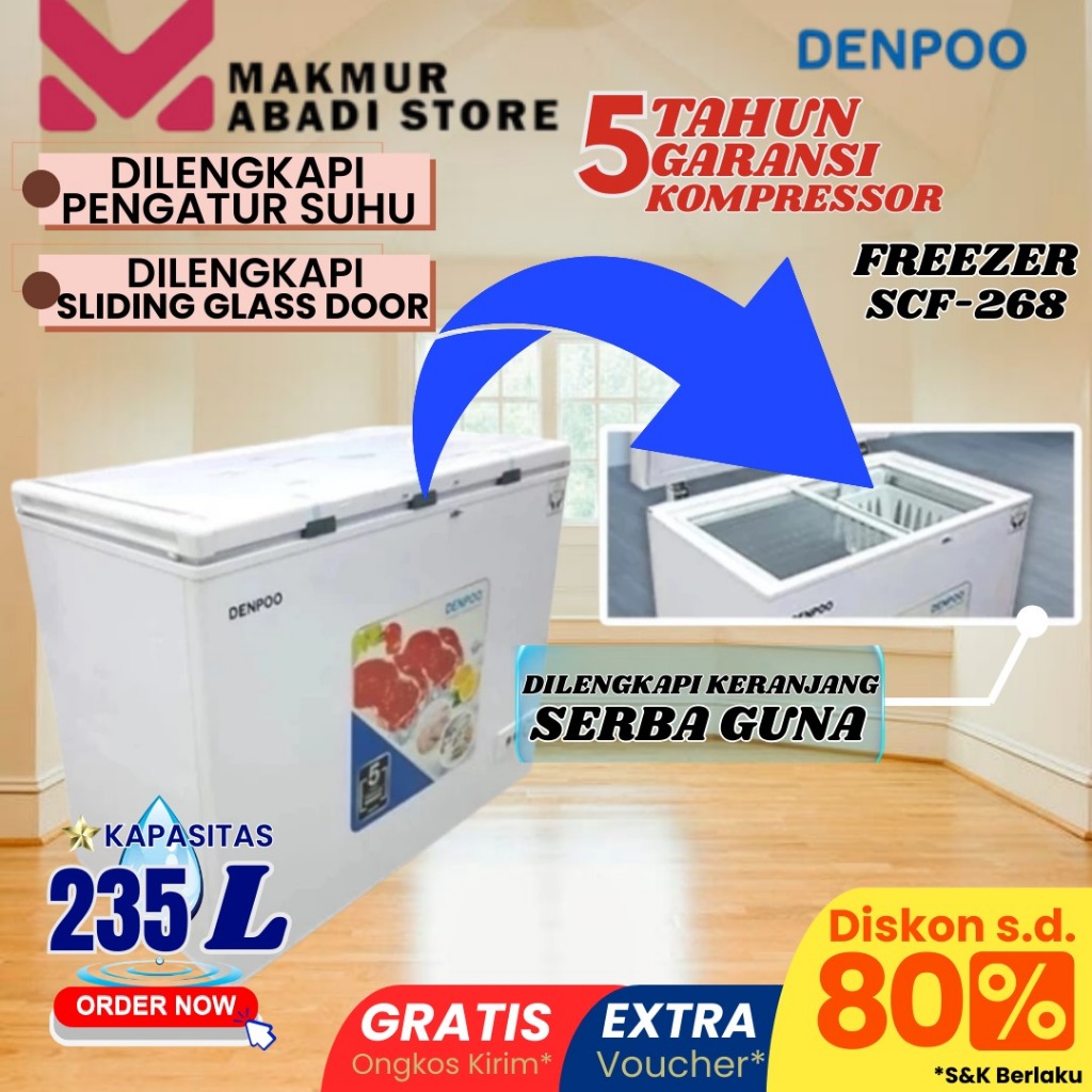 DENPOO Chest Freezer SCF 268 CG Kapasitas 235 Liter