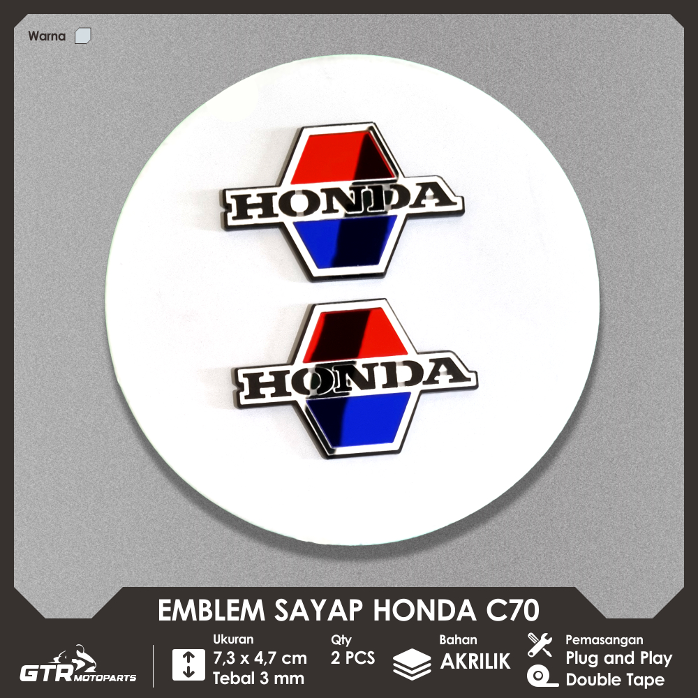 GTR Emblem Sayap C70 2 PCS Timbul 3D Logo Aksesoris Motor Sayap Honda C70