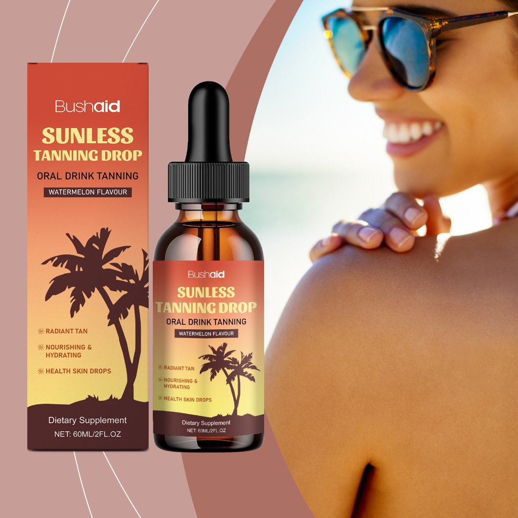 BushAid Sunless Tanning Drop 60ml Cara Tanning Tanpa Berjemur Oral Drink Tanning Watermelon Flavour 