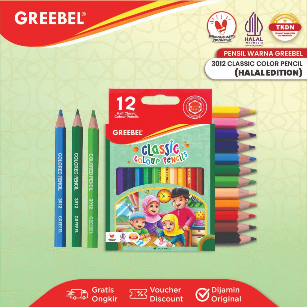 

GREEBEL PENSIL WARNA 12 WARNA PENDEK/3012 HALF CLASSIC COLOR PENCIL HALAL EDITION