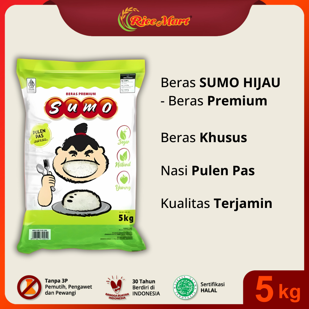

[BARU] Beras SUMO HIJAU 5 kg - Beras Premium - Nasi Pulen - Produk Indonesia