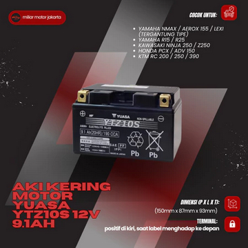 Aki Kering Motor Yuasa YTZ10S 12V 9.1Ah Kawasaki ER6N Yamaha R1 Versys 650 Honda Forza 250