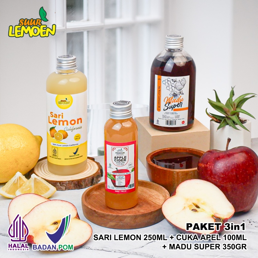 

Suur Lemoen - Paket Sari Lemon 250ml, Madu super 350gr, Cuka Apel 100
