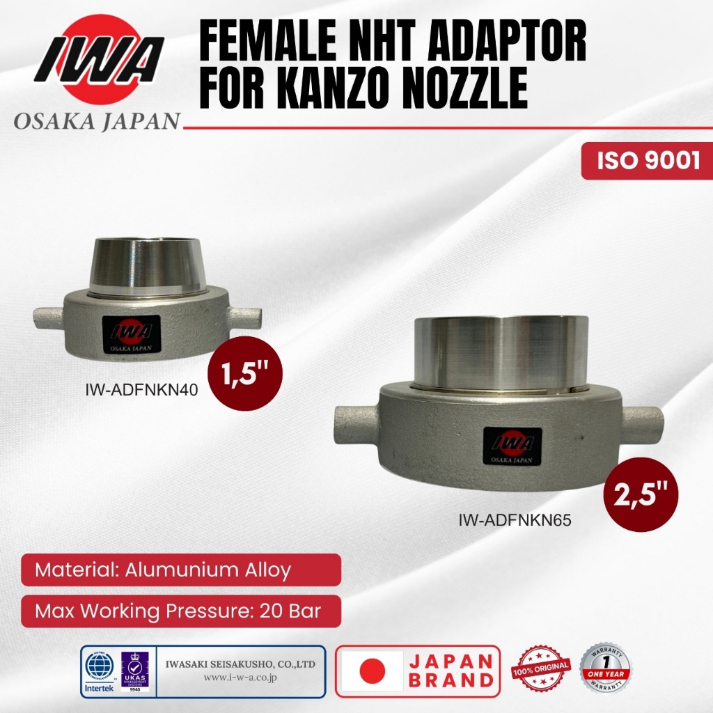 IWA Adaptor Female NHT 1.5" | 2.5" untuk Kanzo Nozzle | Sambungan Selang Damkar Pemadam Kebakaran
