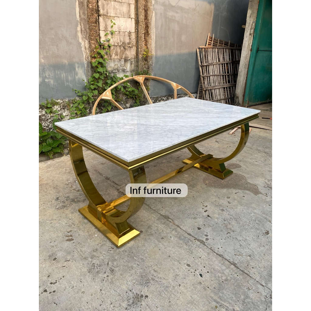 meja makan marmer asli meja makan stainless gold marmer asli