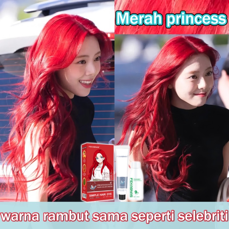 【Korean stylish】FEKAGNAS Merah princess cat rambut 200ml Kulit tampak putih(cat rambut merah,pewarna