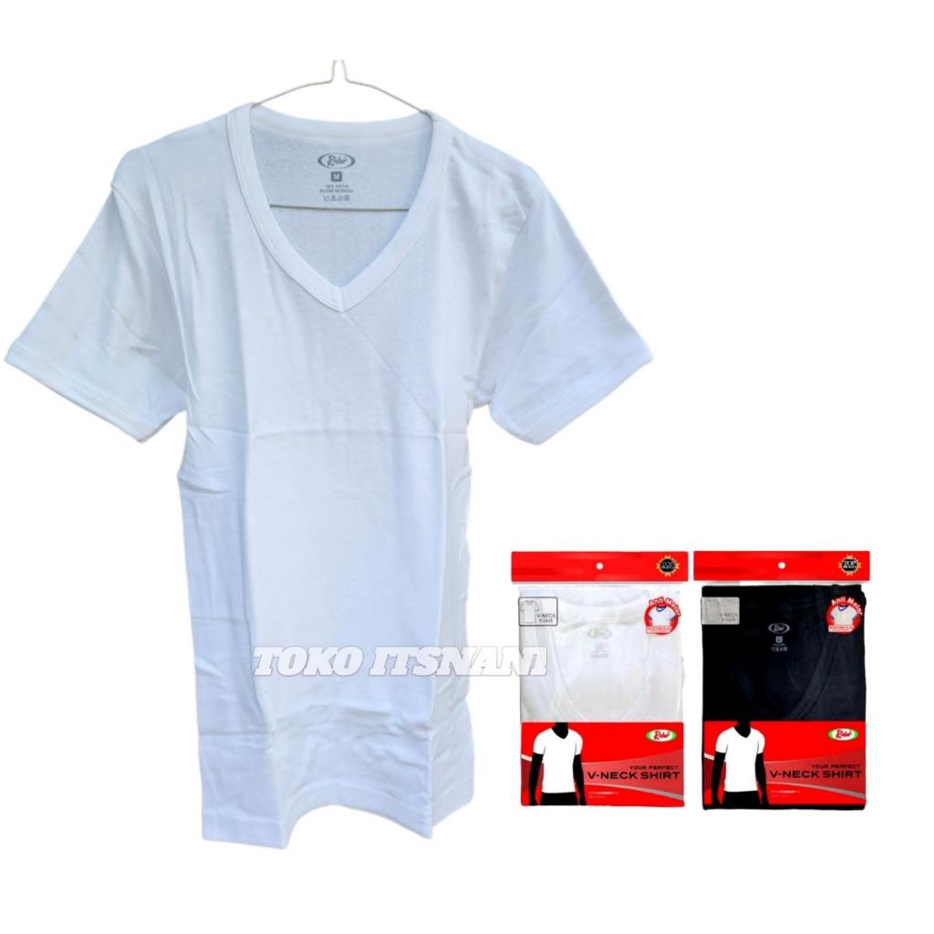 Kaos Oblong Pria Polos Rider Putih Hitam Kerah V-Neck | T-Shirt Cowok Bahan Katun