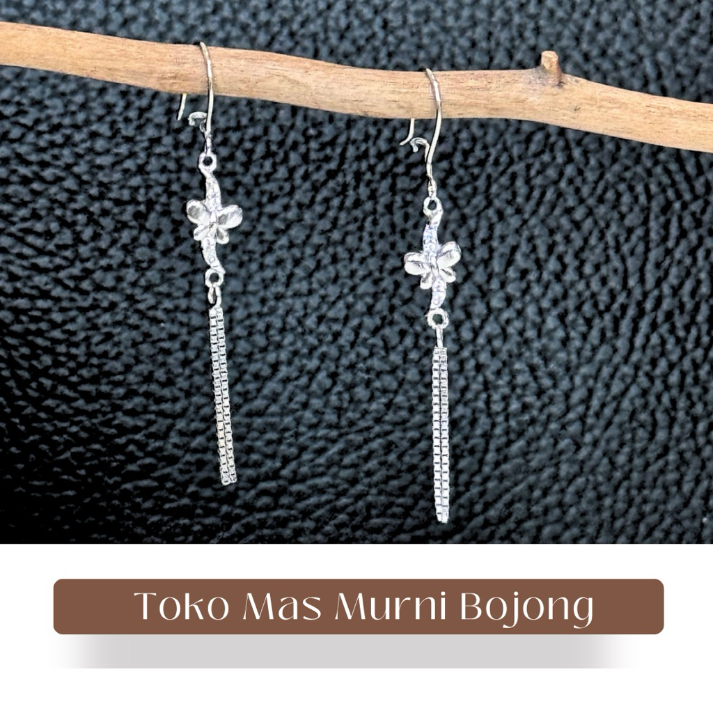 anting emas putih panjang model kupu 8K toko mas murni