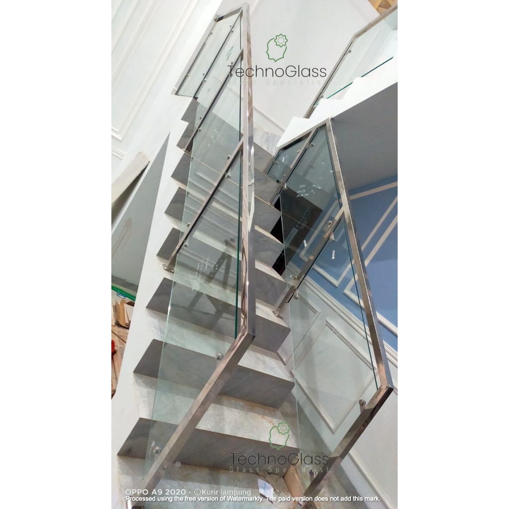 Railing Tangga Kaca Tempered /Railing Stainless 201 / Stainless Steel Kaca Tempered / Railing