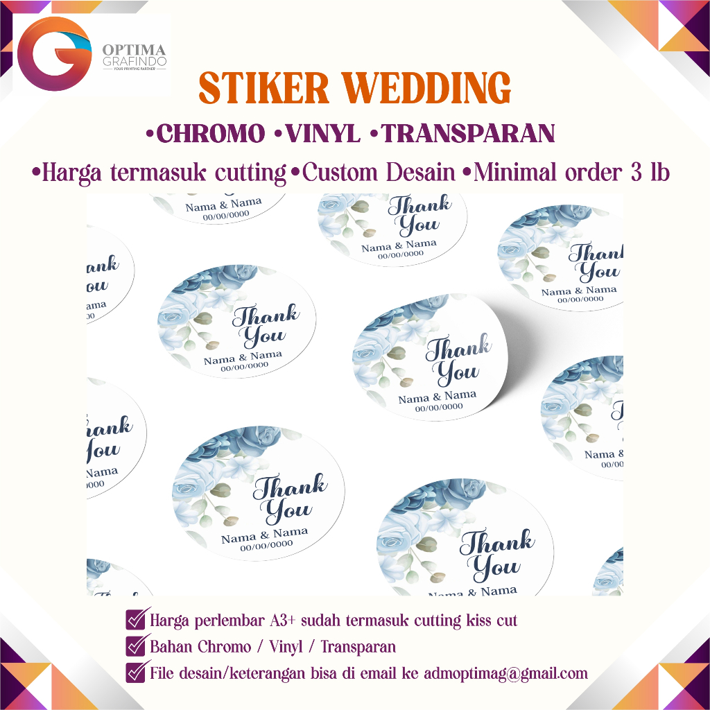 

Cetak Stiker Wedding Pernikahan Souvernir Nikah Vinyl Transparan A3+ dan Cutting