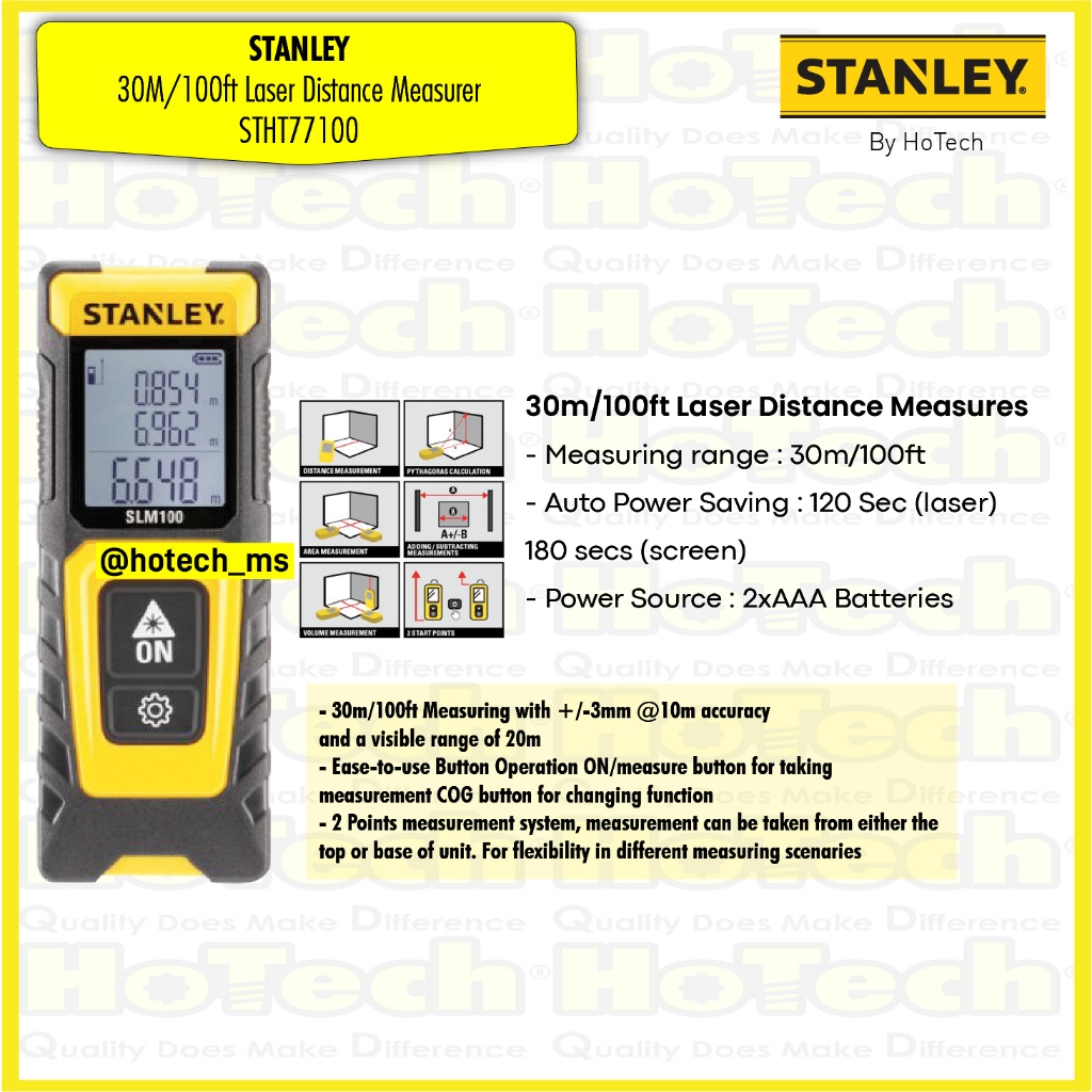 Stanley engukur Jarak Laser Slm100 30m STHT77100-0 | Meteran Laser Digital 30m/100ft Original Stanle