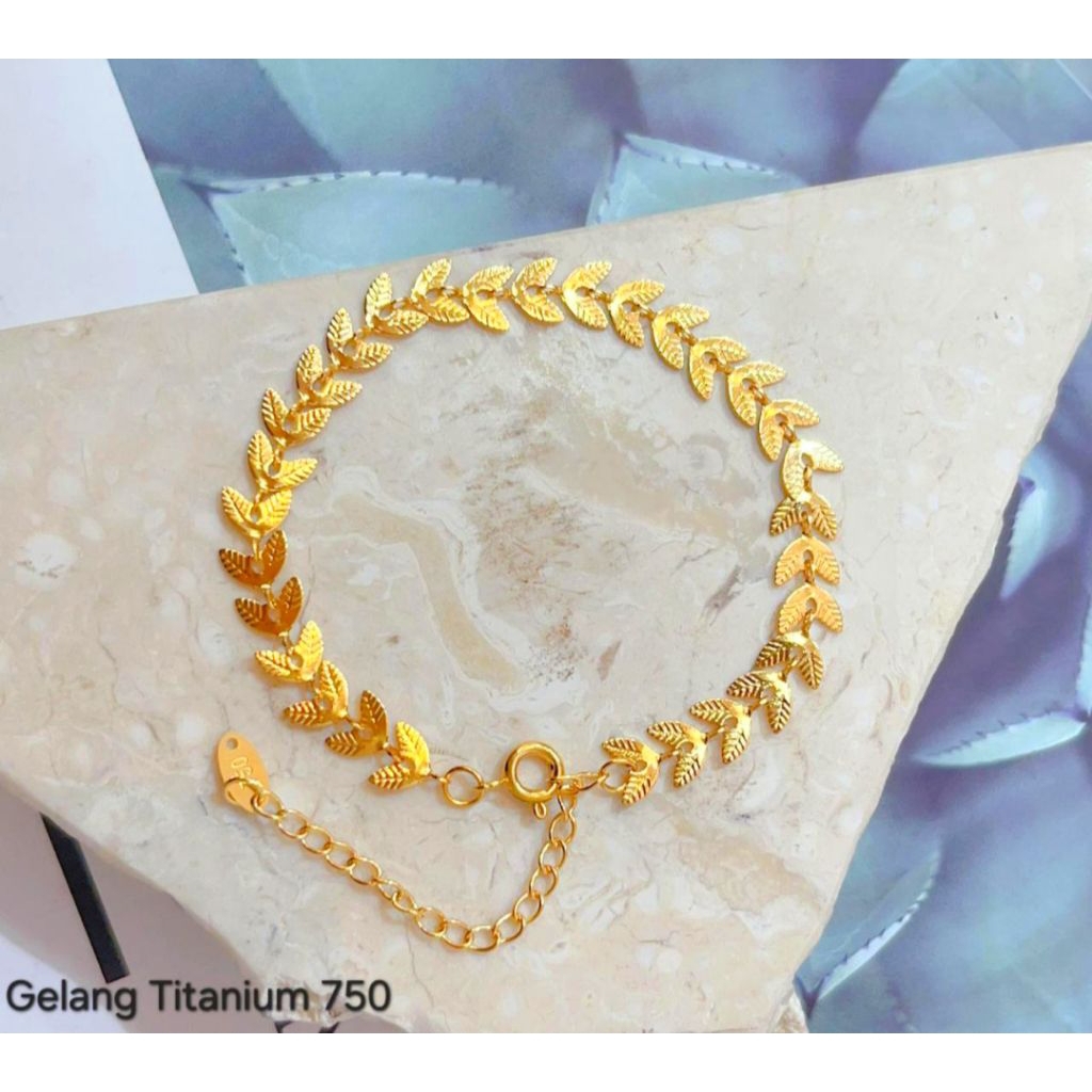 TERBARU GELANG TITANIUM DAUN CAP EMBOSS TIMBUL 750 KOKOT BULAT