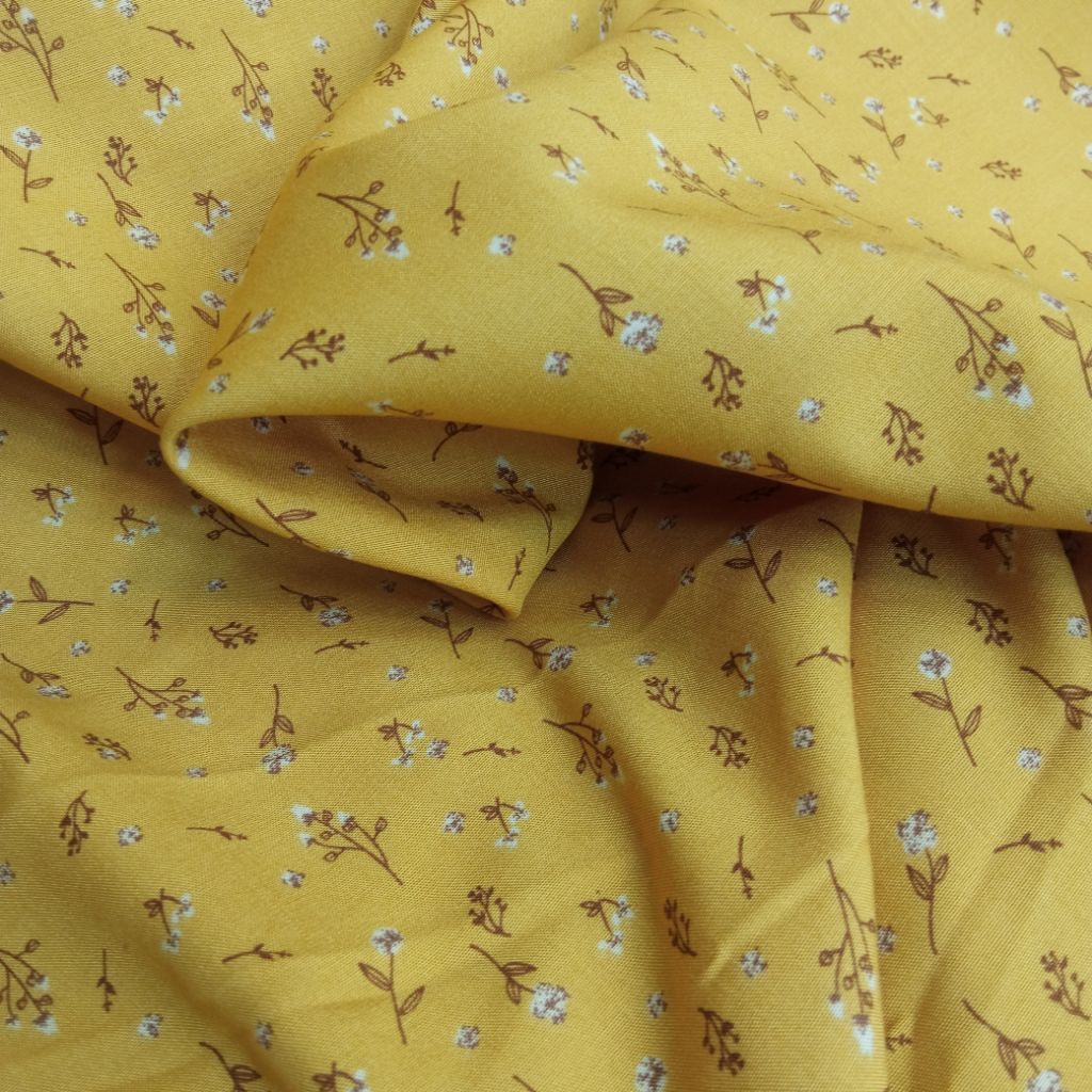 KAIN KATUN VISCOSE PREMIUM LUX,S MOTIF BUNGA KECIL KUNING