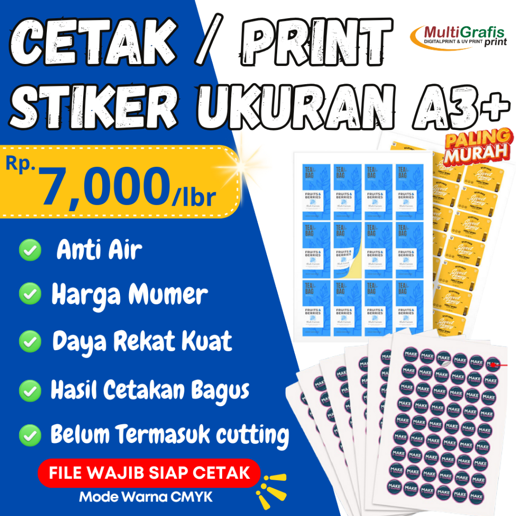 

CETAK STIKER UKURAN A3+ ANTI AIR FULL COLOUR MURAH DAN CEPAT