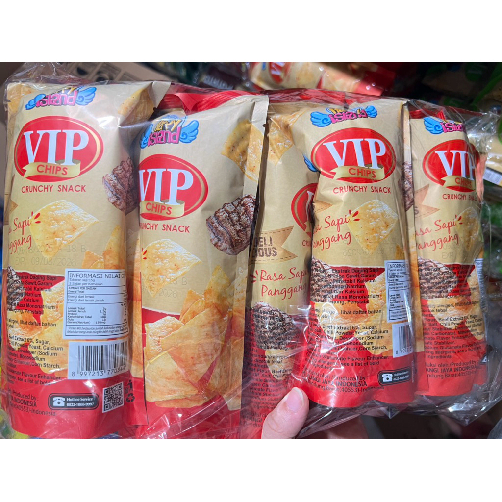 

Vip chips crunchy snack rasa sapi panggang dan rumput laut 1 pack isi 10 bungkus