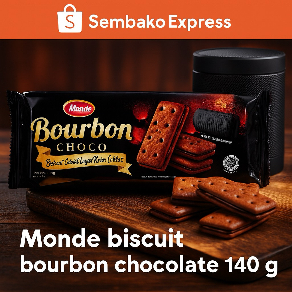 

Monde Bourbon Choco 140g – Biskuit Cokelat Isi Krim Cokelat Lezat