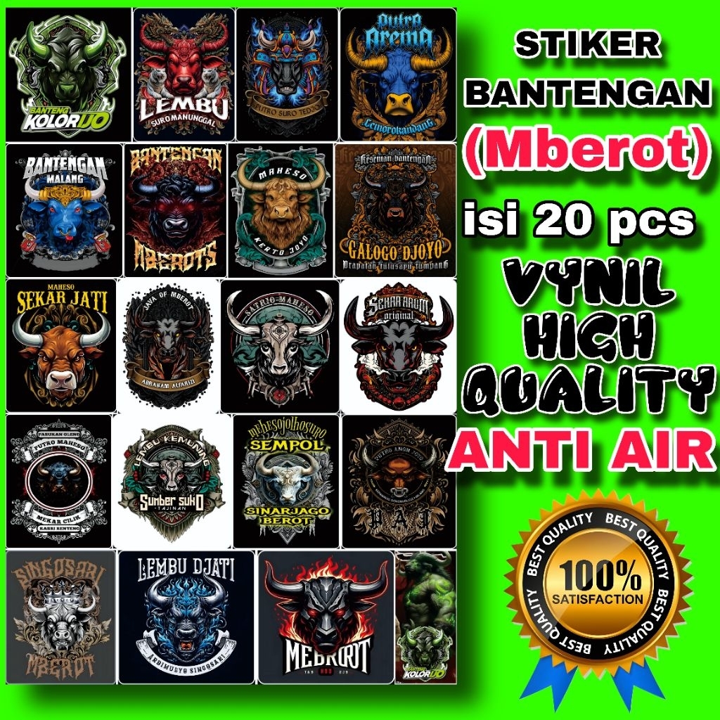 

STIKER BANTENGAN MBEROT ISI 20 PCS BAHAN VYNIL HIGH QUALITY ANTI AIR