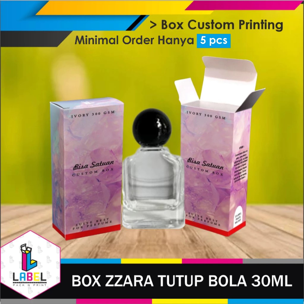 

Dus Kemasan / Box Botol Zzara tutup bola 30ml Custom Desain 5,3x3,8x10 cm Fullprint