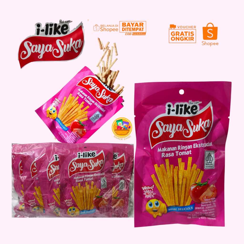 

SNACK STIK I-LIKE SAYA SUKA RASA TOMAT 1 PAC 10 PCS CEMIRAN ENAK