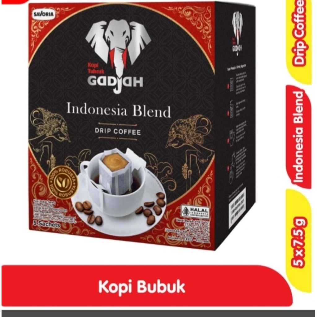 

kopi gadjah Indonesia blend drip coffe isi 5pc kopi tubruk bubuk
