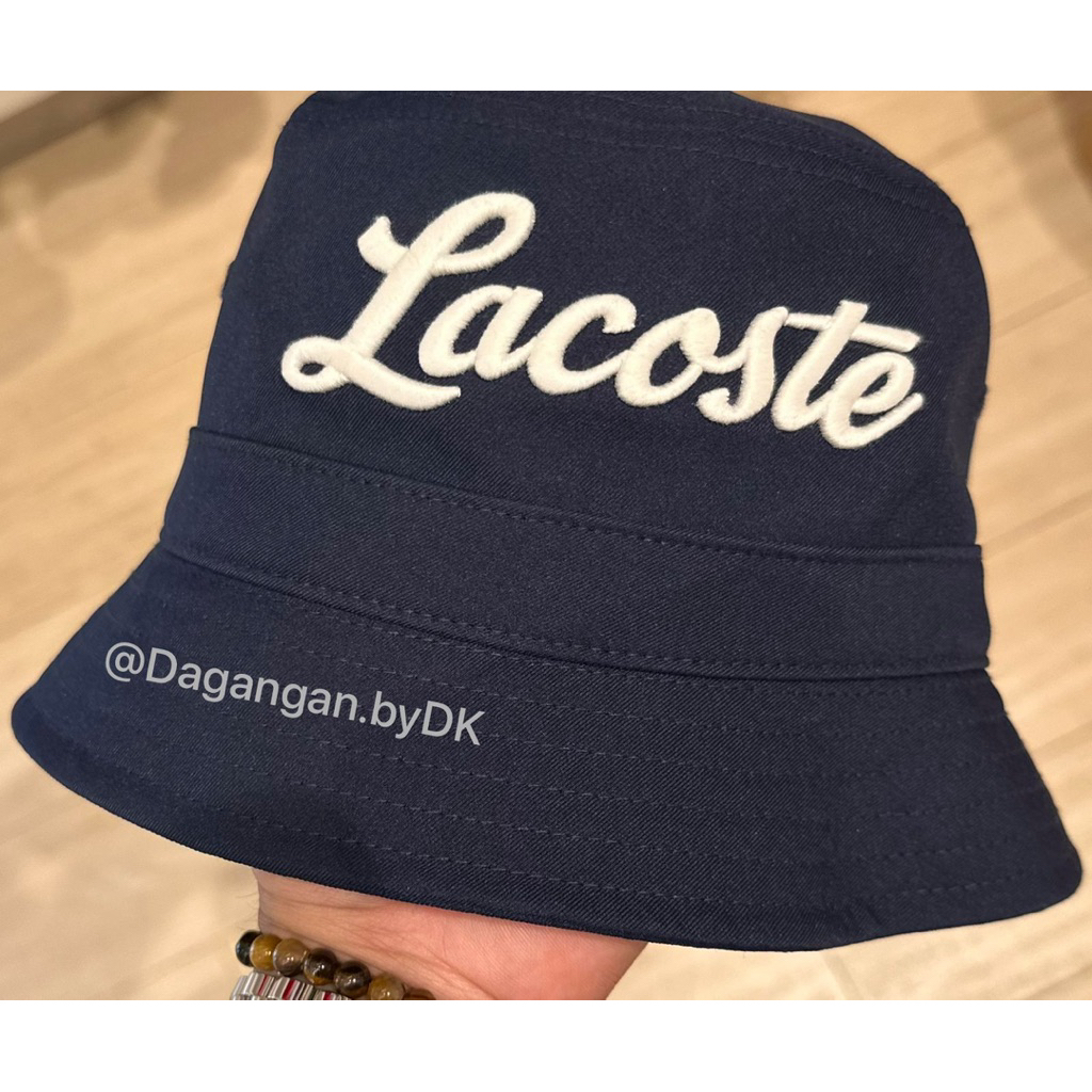 Topi Bucket Hat Lacoste Original 100% Biru Navy