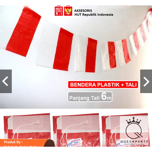 bendera plastik merah putih + tali / umbul umbul HUT / plastik bendera tali / bendera agustus merah 