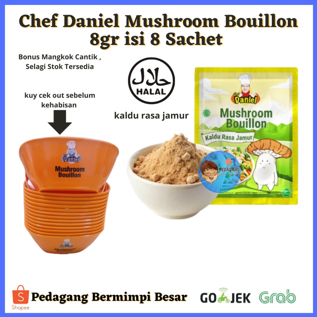 

Chef Daniel Mushroom Bouillon 8gr isi 8 Sachet / CHEF DANIEL Mushroom Bouillon Kaldu Jamur HALAL/ mushrooms/ kaldu jamur