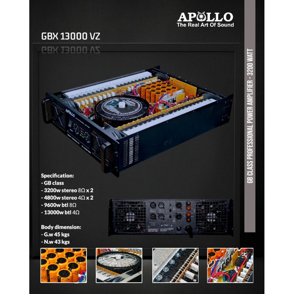 Power Amplifier / Apollo GBX13000VZ / Kelas GB VZ / 2 Channel / APL GBX 13000 VZ GBX13000 VZ GBX 13000VZ 2CH 2 Chanel - 3200W