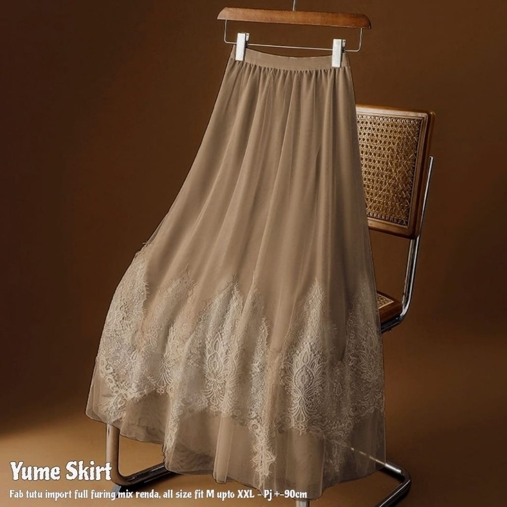 YUME MAXY SKIRT TUTU PLISKET - ROK Bahan Tutu Tule Mix Renda Premium Ori BKK Full Furing Trend Kekin