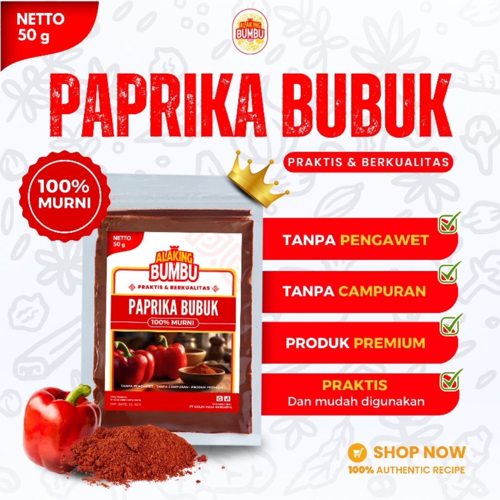 

[ALAKING BUMBU] Paprika Bubuk Premium 50gr - Paprika Powder Kualitas Super - 100% Murni Tanpa Campuran