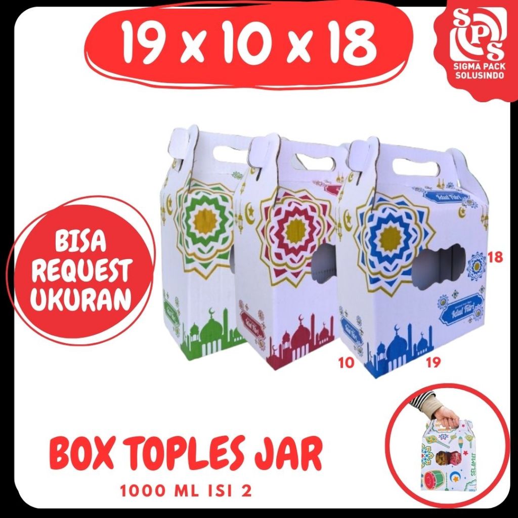 

Box 19x10x18 Jinjing (KUKER TOPLES JAR 1000ml Isi 2) Gable Box Kardus Kue Kering Idul Fitri Hampers