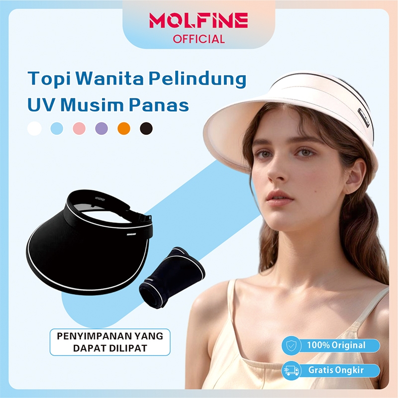 MOLFINE Topi Matahari Wanita Anti UV Korea/Topi Matahari Dengan Pinggiran Besar/Topi Pantai Visor/ C