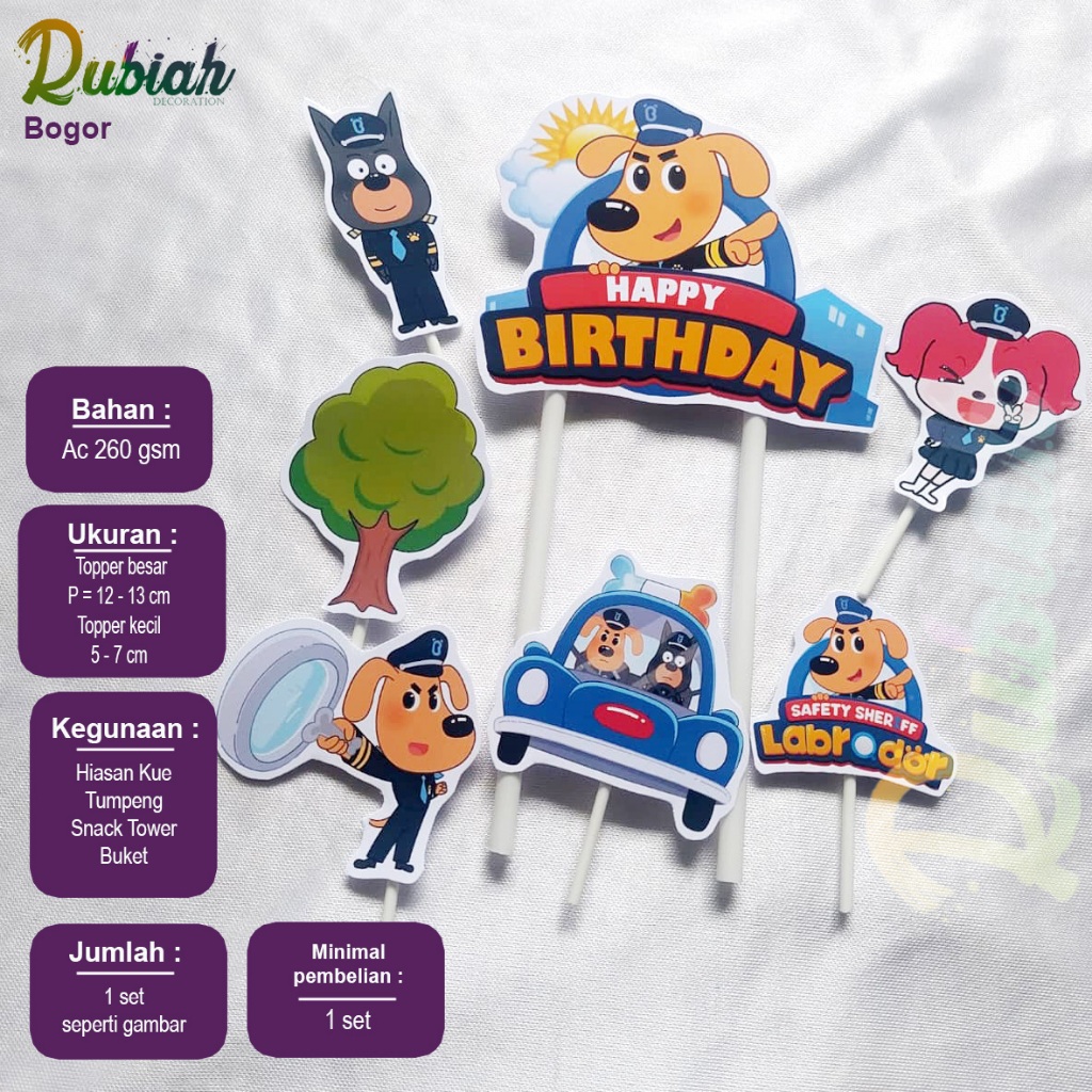 Topper cake Karakter Polisi Labrador Hiasan Kue Ulang Tahun / Snack Tower / Tumpeng / Buket